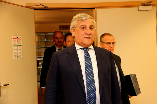 Antonio Tajani arriving at a meeting of his parliamentary colleagues